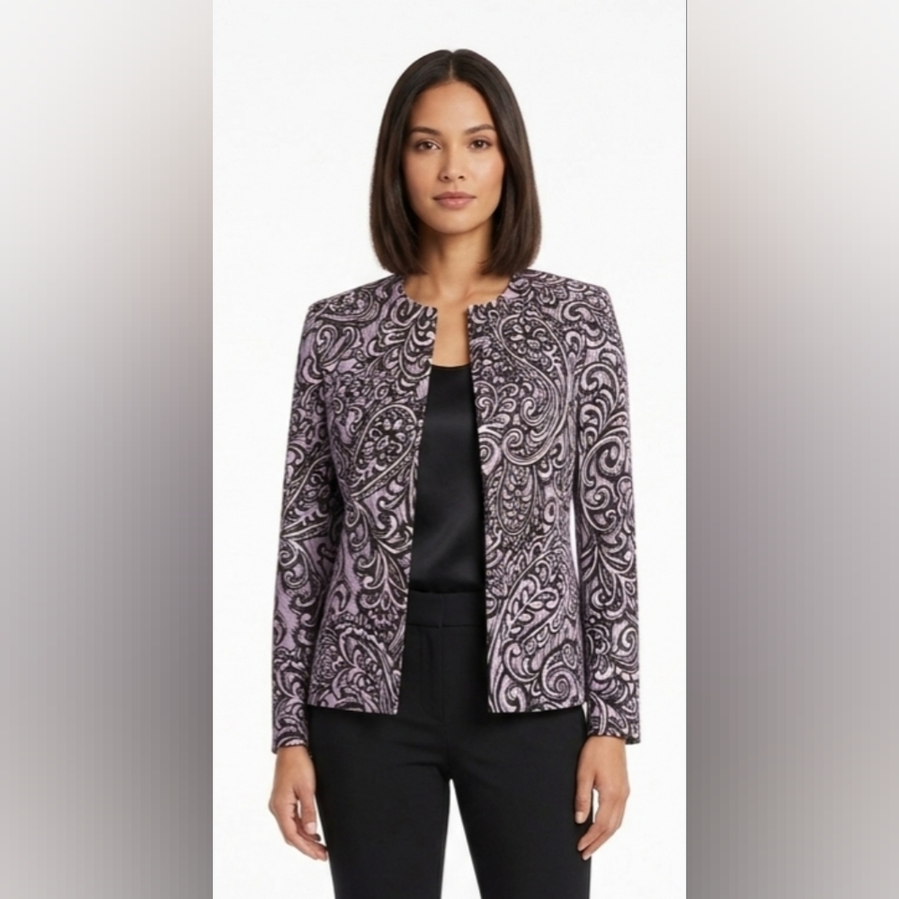 NWOT Kasper Lavender & Black Paisley Open-Front Jacket Size 4P